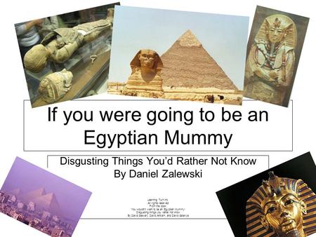 Disgusting Things Youd Rather Not Know By Daniel Zalewski Learning Turn Inc. All rights reserved From the book: You wouldnt want to be an Egyptian Mummy!