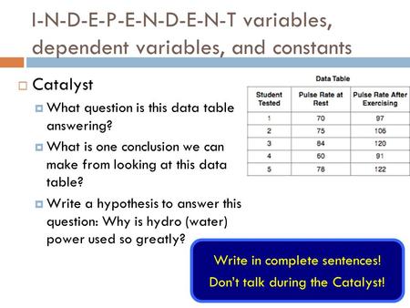I-N-D-E-P-E-N-D-E-N-T variables, dependent variables, and constants
