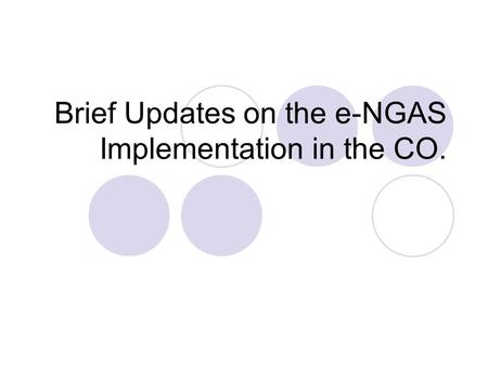 Brief Updates on the e-NGAS Implementation in the CO.