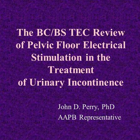 The BC/BS TEC Review of Pelvic Floor Electrical Stimulation in the Treatment of Urinary Incontinence John D. Perry, PhD AAPB Representative.