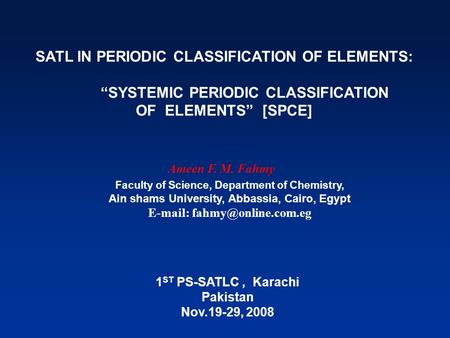 SATL IN PERIODIC CLASSIFICATION OF ELEMENTS: