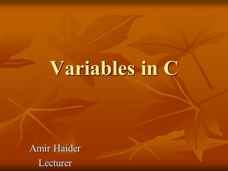 Variables in C Amir Haider Lecturer.