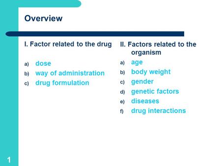 Factors Involved In Drug Activity Ján Mojžiš Department of Pharmacology Medical Faculty, UPJŠ Košice.