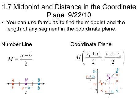 1.7 Midpoint and Distance in the Coordinate Plane 9/22/10