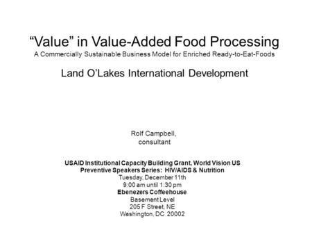 “Value” in Value-Added Food Processing