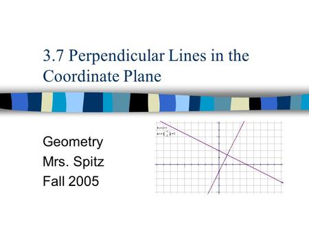 3.7 Perpendicular Lines in the Coordinate Plane Geometry Mrs. Spitz Fall 2005.