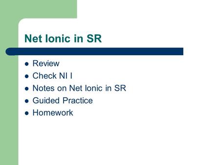 Net Ionic in SR Review Check NI I Notes on Net Ionic in SR Guided Practice Homework.