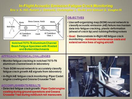 In-Flight Acoustic Emission Fatigue Crack Monitoring Eric v. K. Hill, Robert J. Demeski, Christopher L. Rovik and Samuel G. Vaughn III APPROACH/TECHNICAL.
