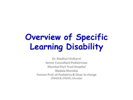 Overview of Specific Learning Disability