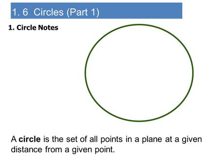 1. 6  Circles (Part 1) 1.	Circle Notes