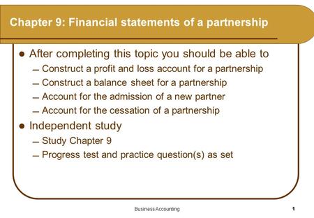 Chapter 9: Financial statements of a partnership