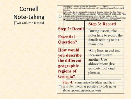 Cornell Note-taking (Two Column Notes)