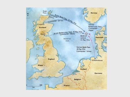 A map showing the location of the Battle of Jutland.
