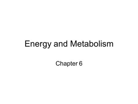 Energy and Metabolism Chapter 6.