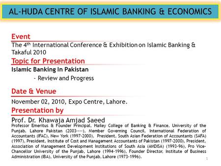 AL-HUDA CENTRE OF ISLAMIC BANKING & ECONOMICS