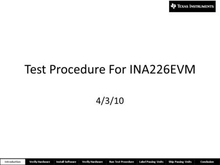 Test Procedure For INA226EVM