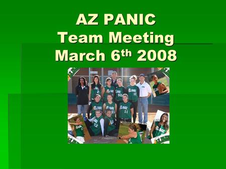 AZ PANIC Team Meeting March 6 th 2008. Agenda Welcome Welcome Team Philosophy (Its time to step up) Team Philosophy (Its time to step up) Fundraising.