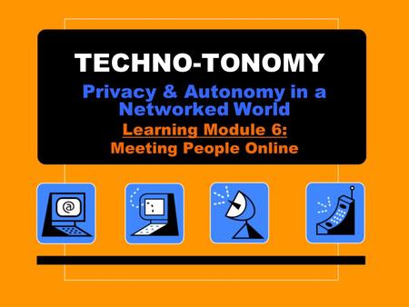 TECHNO-TONOMY Privacy & Autonomy in a Networked World Learning Module 6: Meeting People Online.