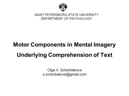 SAINT PETERSBURG STATE UNIVERSITY DEPARTMENT OF PSYCHOLOGY