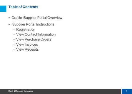 Table of Contents Oracle iSupplier Portal Overview