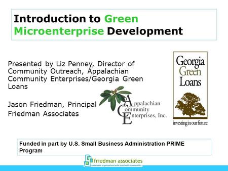 Introduction to Green Microenterprise Development