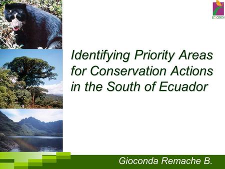 Identifying Priority Areas for Conservation Actions in the South of Ecuador Gioconda Remache B.