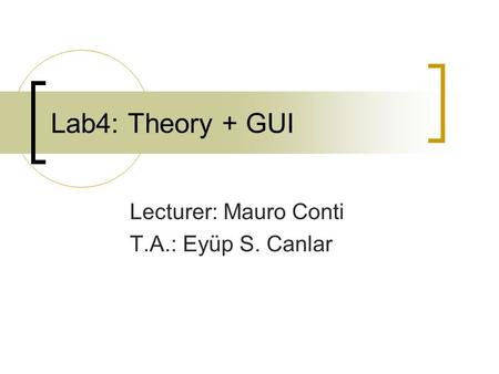 Lab4: Theory + GUI Lecturer: Mauro Conti T.A.: Eyüp S. Canlar.