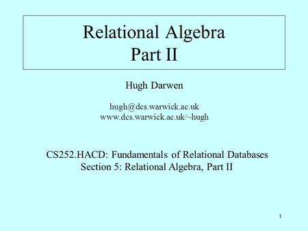 Relational Algebra Part II