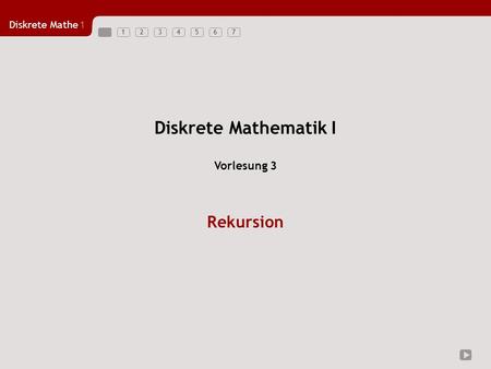 Diskrete Mathe1 1234567 Diskrete Mathematik I Rekursion Vorlesung 3.