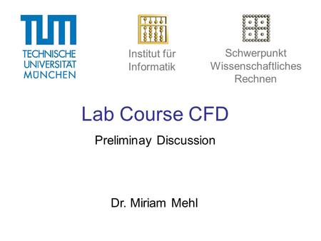 Lab Course CFD Preliminay Discussion Dr. Miriam Mehl Institut für Informatik Schwerpunkt Wissenschaftliches Rechnen.
