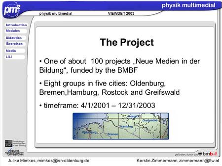 Julika Mimkes, Kerstin Zimmermann, physik multimedial VIEWDET 2003 Introduction Didaktics Modules Media Exercises.