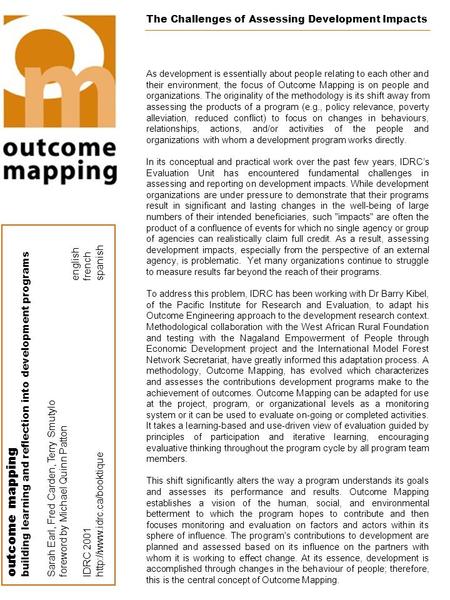 outcome mapping The Challenges of Assessing Development Impacts