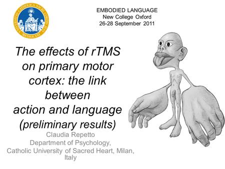 The effects of rTMS on primary motor cortex: the link between action and language ( preliminary results) Claudia Repetto Department of Psychology, Catholic.