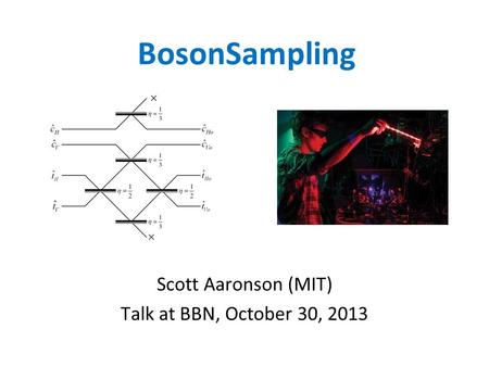 BosonSampling Scott Aaronson (MIT) Talk at BBN, October 30, 2013.