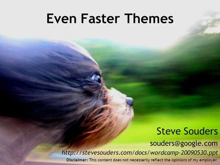 Steve Souders  Even Faster Themes Disclaimer: This content does not necessarily reflect.