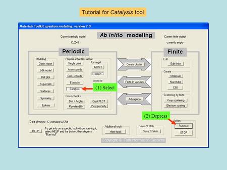 Tutorial for Catalysis tool (1) Select (2) Depress.