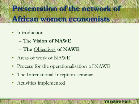Presentation of the network of African women economists