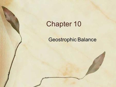 Chapter 10 Geostrophic Balance.