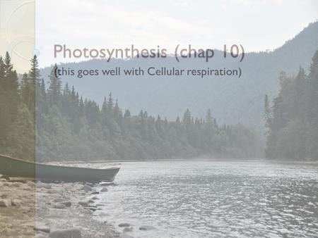 Photosynthesis (chap 10) (this goes well with Cellular respiration)