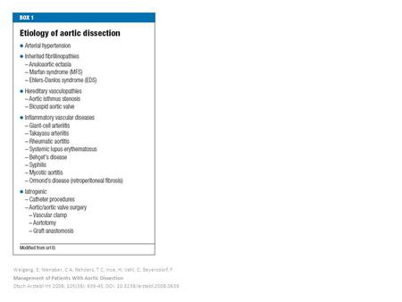 Weigang, E; Nienaber, C A; Rehders, T C; Ince, H; Vahl, C; Beyersdorf, F Management of Patients With Aortic Dissection Dtsch Arztebl Int 2008; 105(38):