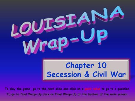 LOUISIANA Wrap-Up Chapter 10 Secession & Civil War