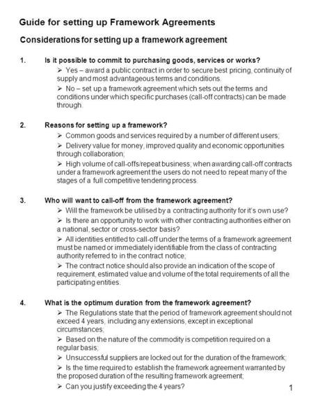 Guide for setting up Framework Agreements