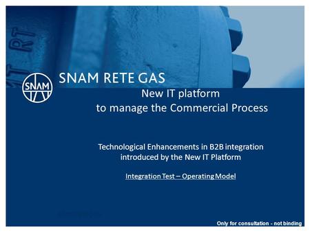 Snamretegas New IT platform to manage the Commercial Process Technological Enhancements in B2B integration introduced by the New IT Platform Integration.
