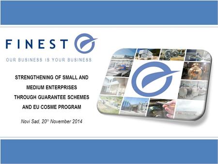 OUR BUSINESS IS YOUR BUSINESS STRENGTHENING OF SMALL AND MEDIUM ENTERPRISES THROUGH GUARANTEE SCHEMES AND EU COSME PROGRAM Novi Sad, 20 th November 2014.