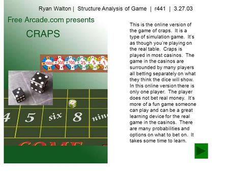 This is the online version of the game of craps. It is a type of simulation game. It’s as though you’re playing on the real table. Craps is played in most.