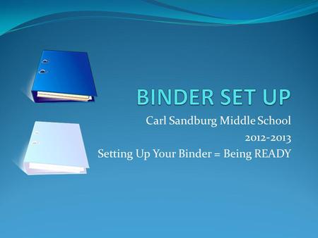 Carl Sandburg Middle School 2012-2013 Setting Up Your Binder = Being READY.