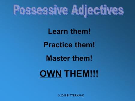 © 2008 BITTERHANK Learn them! Practice them! Master them! OWN THEM!!!