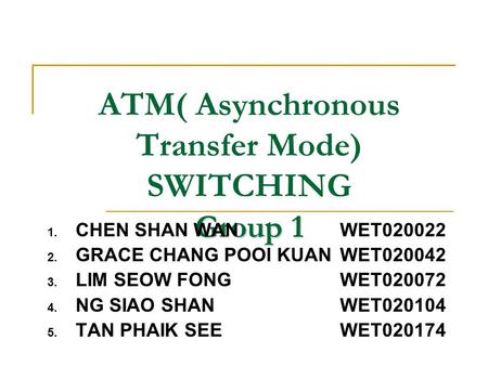 ATM( Asynchronous Transfer Mode) SWITCHING Group 1