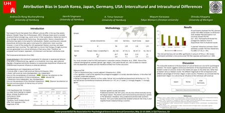 Attribution Bias in South Korea, Japan, Germany, USA: Intercultural and Intracultural Differences Andrea Zo-Rong Wucherpfennig University of Hamburg Andrea.