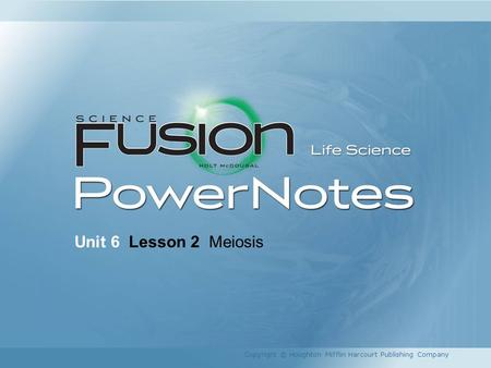 Unit 6 Lesson 2 Meiosis Copyright © Houghton Mifflin Harcourt Publishing Company 1.